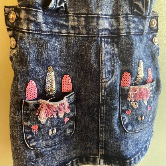 Little Lass Unicorn Skirt Overall With Pockets And Matching Shirt Size 3T - Picture 2 of 9